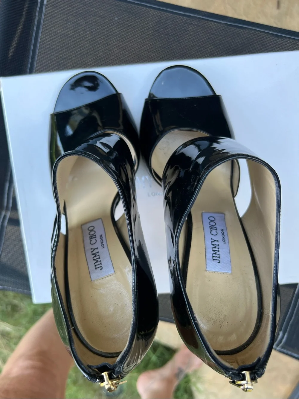Jimmy Choo “Private” Black Patent Platform Sandals – Size 40 🖤